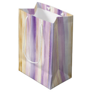 Romantic Purple Cream Iris Stripes Bridal Shower Medium Gift Bag