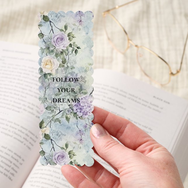 Romantic Purple Cream Rose Floral Bookmarks (Hand)