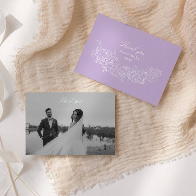 Romantic Purple Crest Photo Wedding Thank You Card (Creator Uploaded)