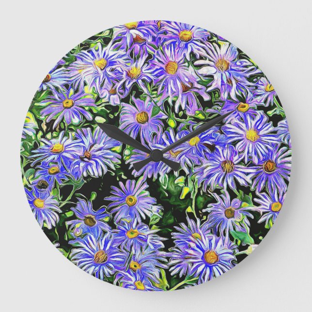 Romantic Purple Daisies Large Clock (Front)