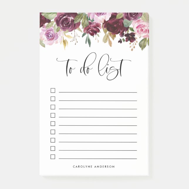 Romantic Purple Fall Floral Blooms Personalized Post-it Notes (Front)