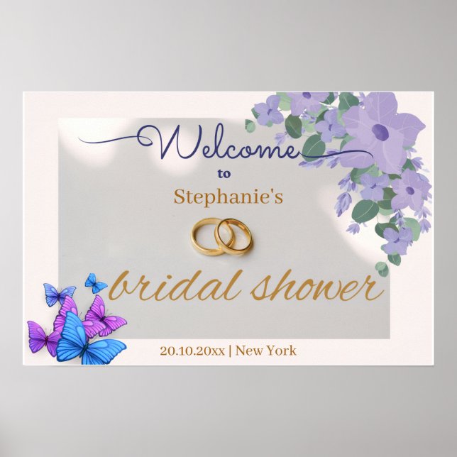 romantic purple floral bridal shower welcome sign (Front)