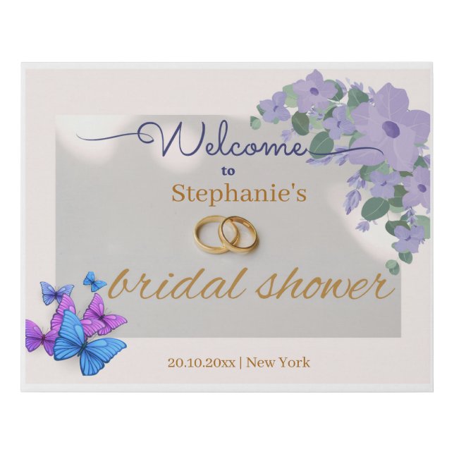 romantic purple floral bridal shower welcome sign (Front)