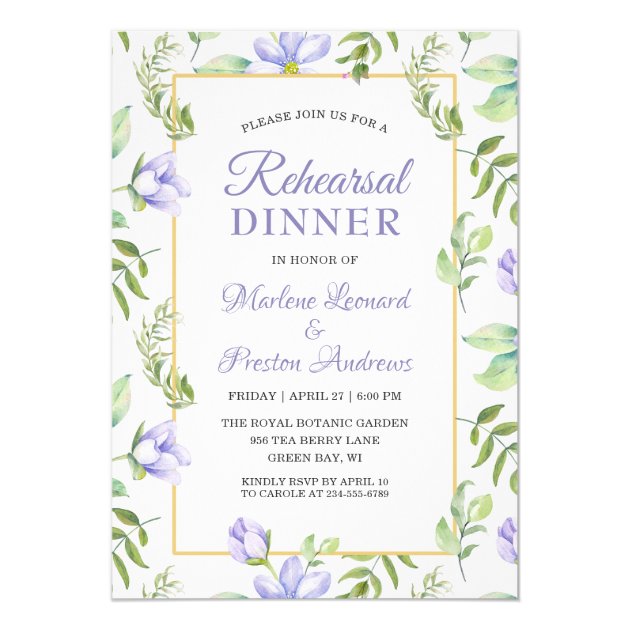 Romantic Purple Floral Garden Rehearsal Dinner Invitation