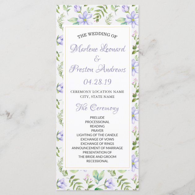 Romantic Purple Floral Garden Wedding Program