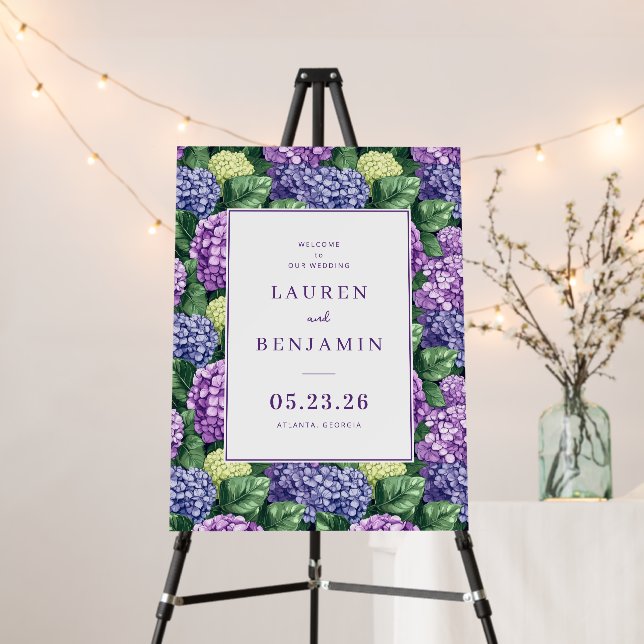 Romantic Purple Floral Hydrangea Border Foam Board (In Situ (Stand))