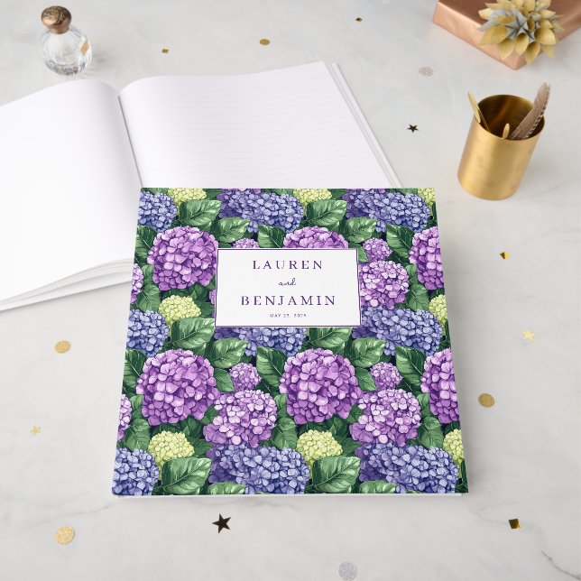 Romantic Purple Floral Hydrangea Guest Book (Front Open)