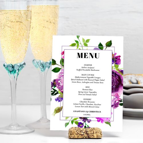 Romantic Purple Floral Menu Card