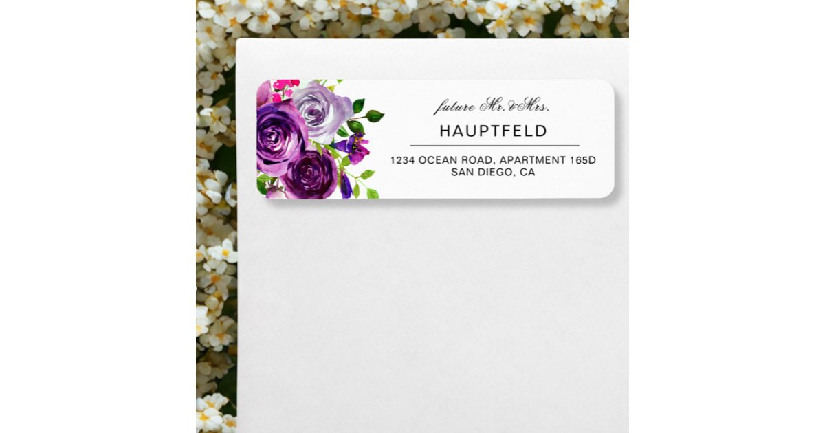Romantic Purple Floral Return Address Label | Zazzle