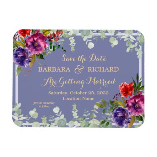 Romantic Purple Floral Watercolor Save Date    Magnet