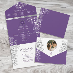 Romantic Purple Floral Wedding All In One Invitation