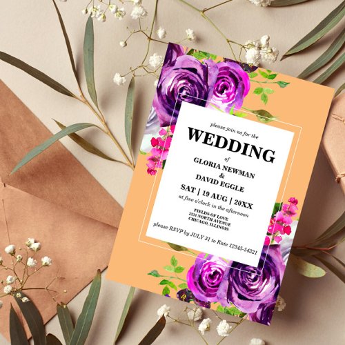 Romantic Purple Floral Wedding Invitation