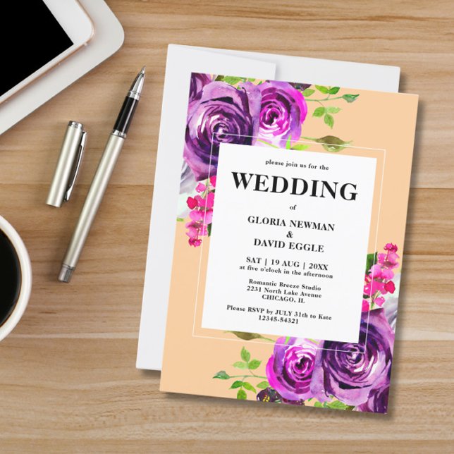 Romantic Purple Floral Wedding Invitation (Creator Uploaded)