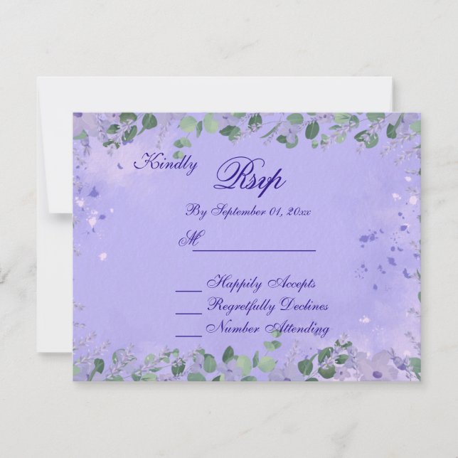 Romantic Purple Floral Wedding RSVP Card (Front)