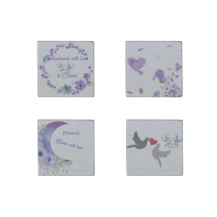 Romantic Purple Floral Wedding Stone Coasters – Cu Magnet