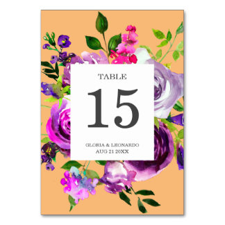 Romantic Purple Floral Wedding Table Number
