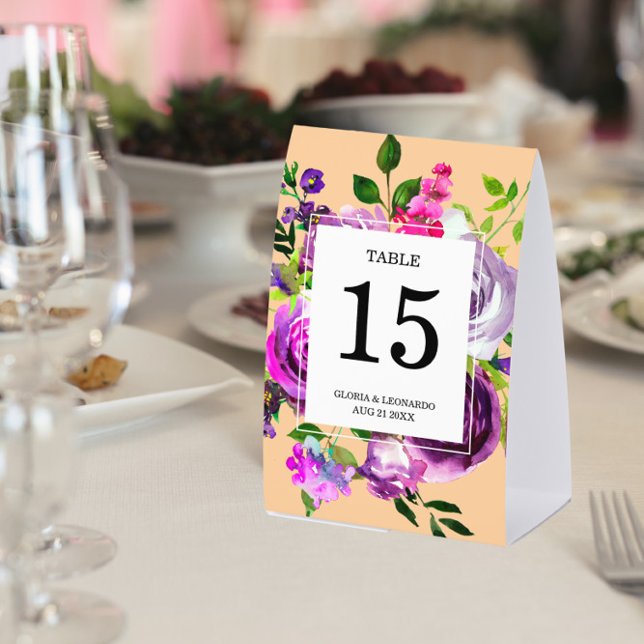 Romantic Purple Floral Wedding  Table Number Paper Table Tent (Creator Uploaded)