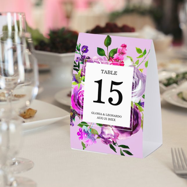 Romantic Purple Floral Wedding Table Number Paper Table Tent (Creator Uploaded)