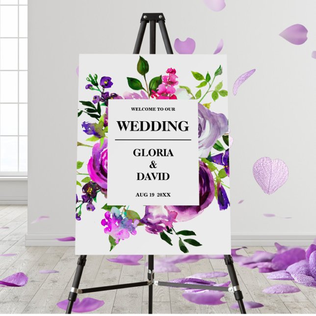 Romantic Purple Floral Wedding Welcome Foam Board (Creator Uploaded)