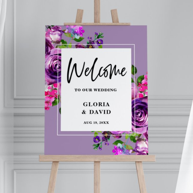 Romantic Purple Floral Wedding Welcome Foam Board (Creator Uploaded)