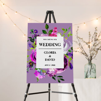 Romantic Purple Floral Wedding Welcome Foam Board