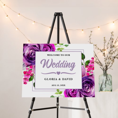 Romantic Purple Floral Wedding Welcome Foam Board