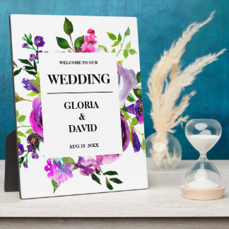Romantic Purple Floral Wedding Welcome Plaque