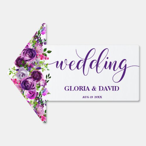 Romantic Purple Floral Wedding Welcome Yard Sign