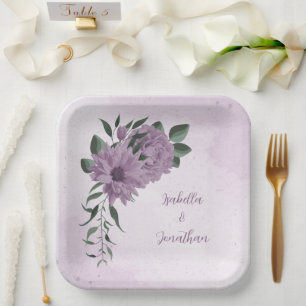 romantic purple flowers botanical paper plates