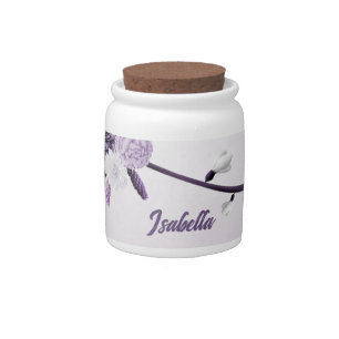 romantic purple flowers botanical wedding candy jar