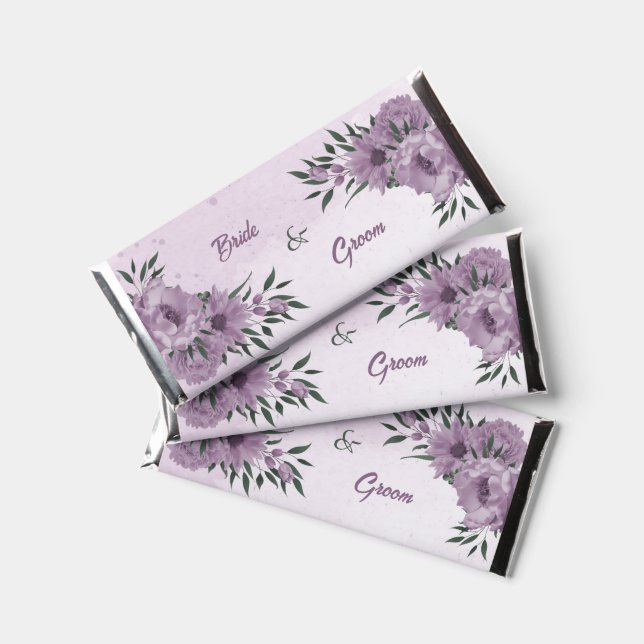 romantic purple flowers botanical wedding hershey bar favors (Front)