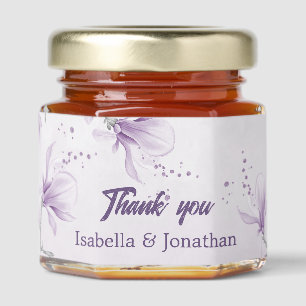 romantic purple flowers botanical wedding honey jar favors
