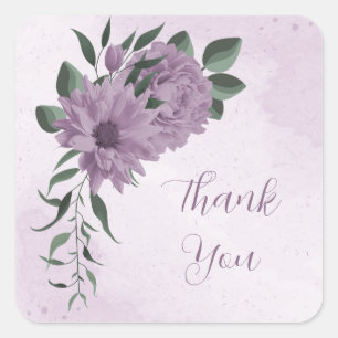 romantic purple flowers botanical wedding square sticker