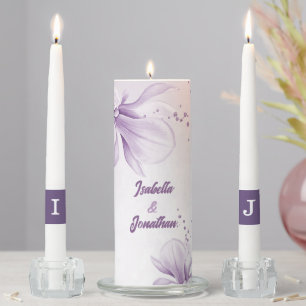romantic purple flowers botanical wedding unity candle set