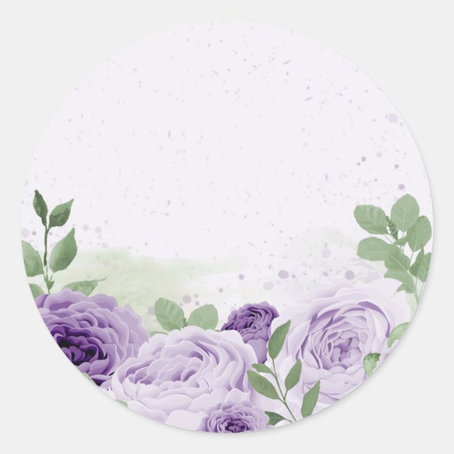 romantic purple flowers green leaves botanical  classic round sticker (Front)