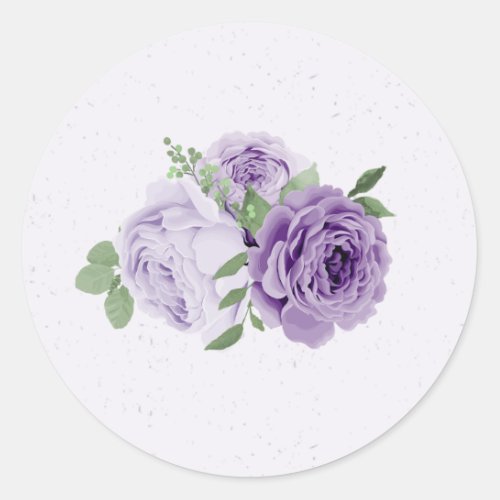 romantic purple flowers green leaves botanical classic round sticker