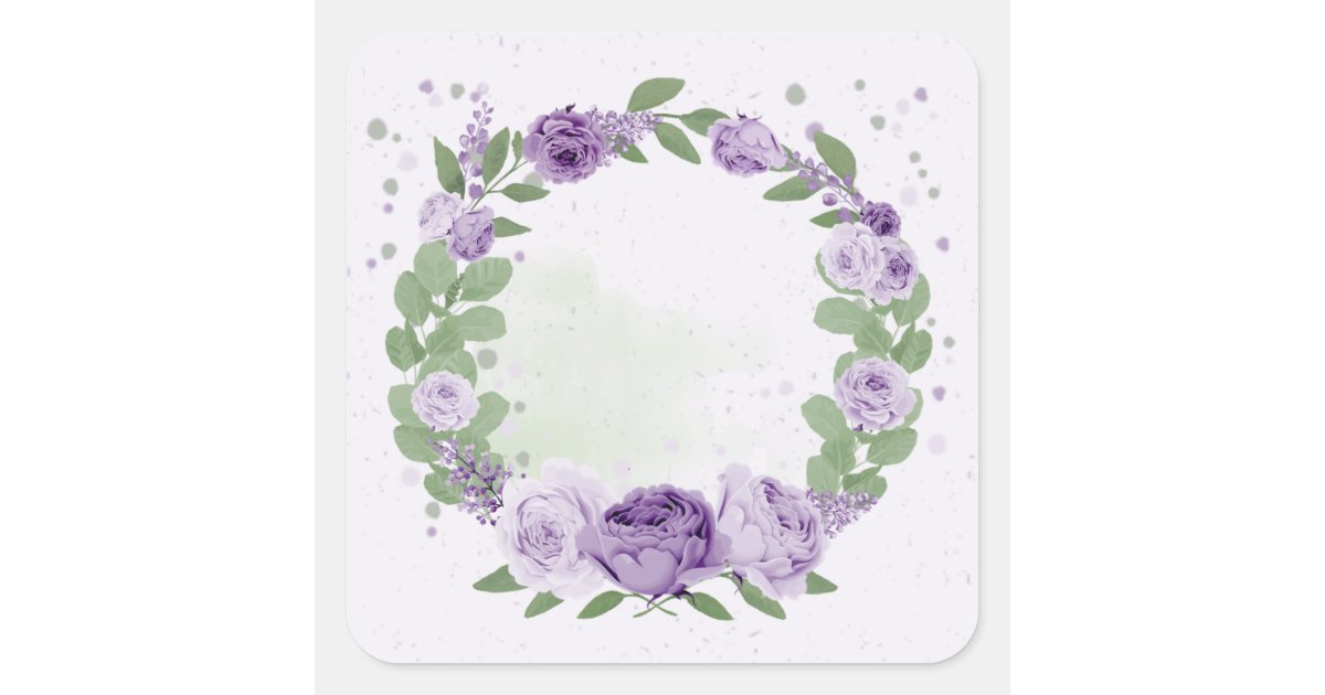 romantic purple flowers green leaves botanical squ square sticker | Zazzle