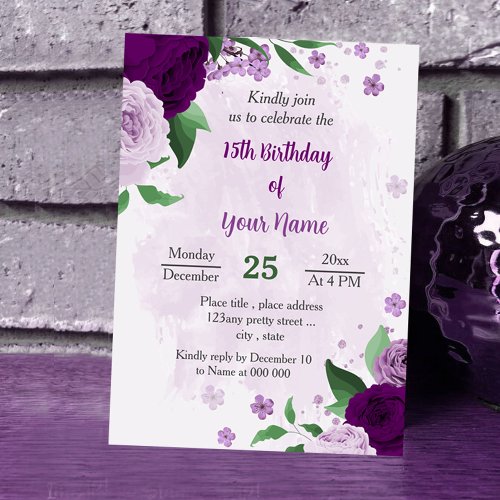 Romantic purple flowers greenery birthday