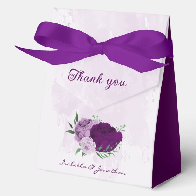Romantic purple flowers greenery favor boxes (Front)