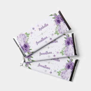 romantic purple flowers greenery hershey bar favors