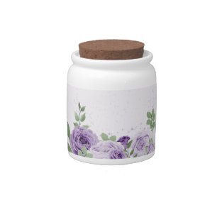romantic purple flowers greenery wedding candy jar