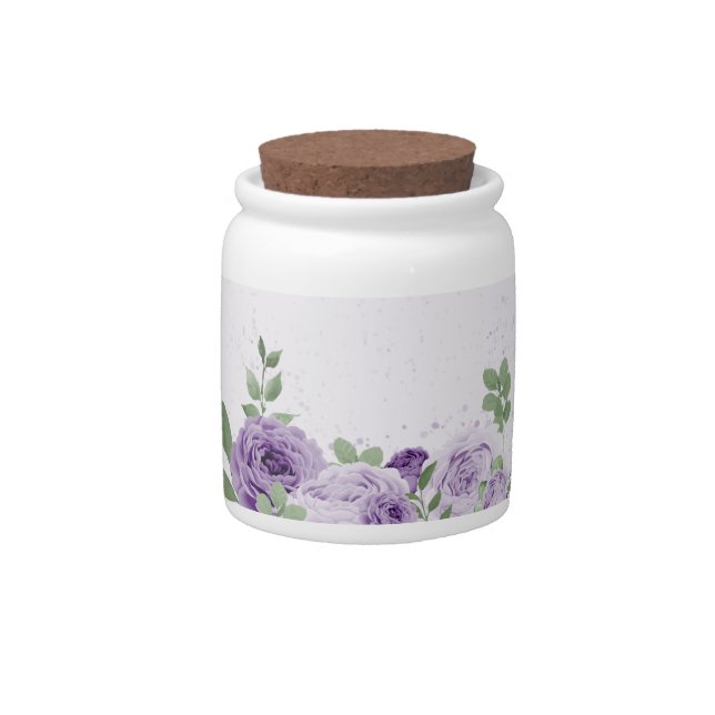 romantic purple flowers greenery wedding candy jar (Front)