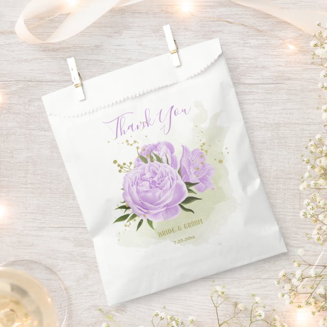 Romantic purple flowers greenery wedding favor bag (Clipped)