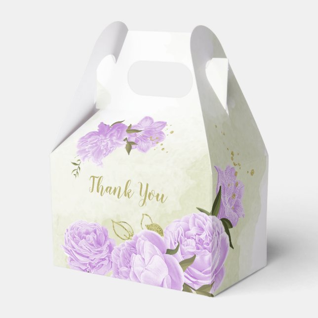 Romantic purple flowers greenery wedding favor boxes (Front Side)