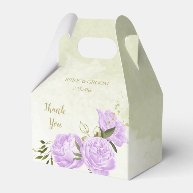 Romantic purple flowers greenery wedding favor boxes (Front Side)