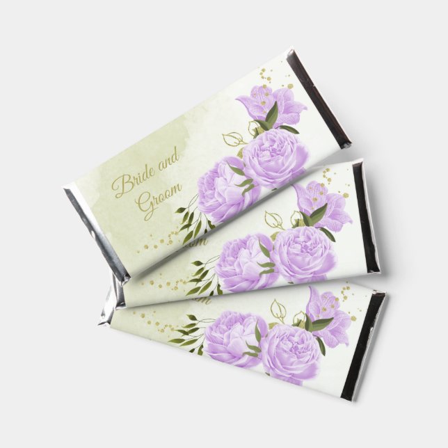 Romantic purple flowers greenery wedding hershey bar favors (Front)