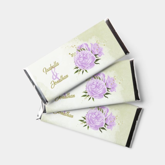 Romantic purple flowers greenery wedding hershey bar favors (Front)