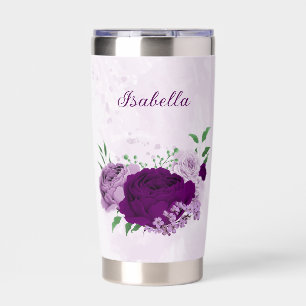 Romantic purple flowers greenery wedding insulated tumbler