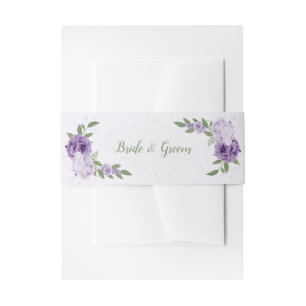 romantic purple flowers greenery wedding invitation belly band