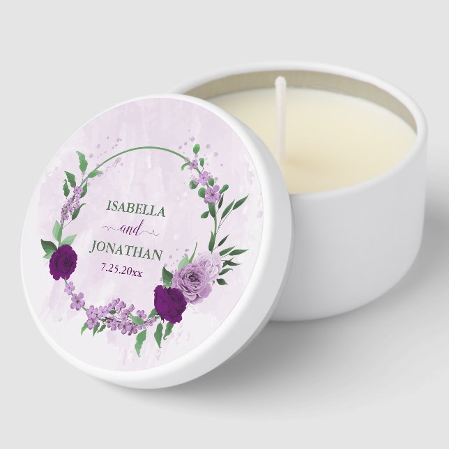Romantic purple flowers greenery wedding mini candle favors (Corner)